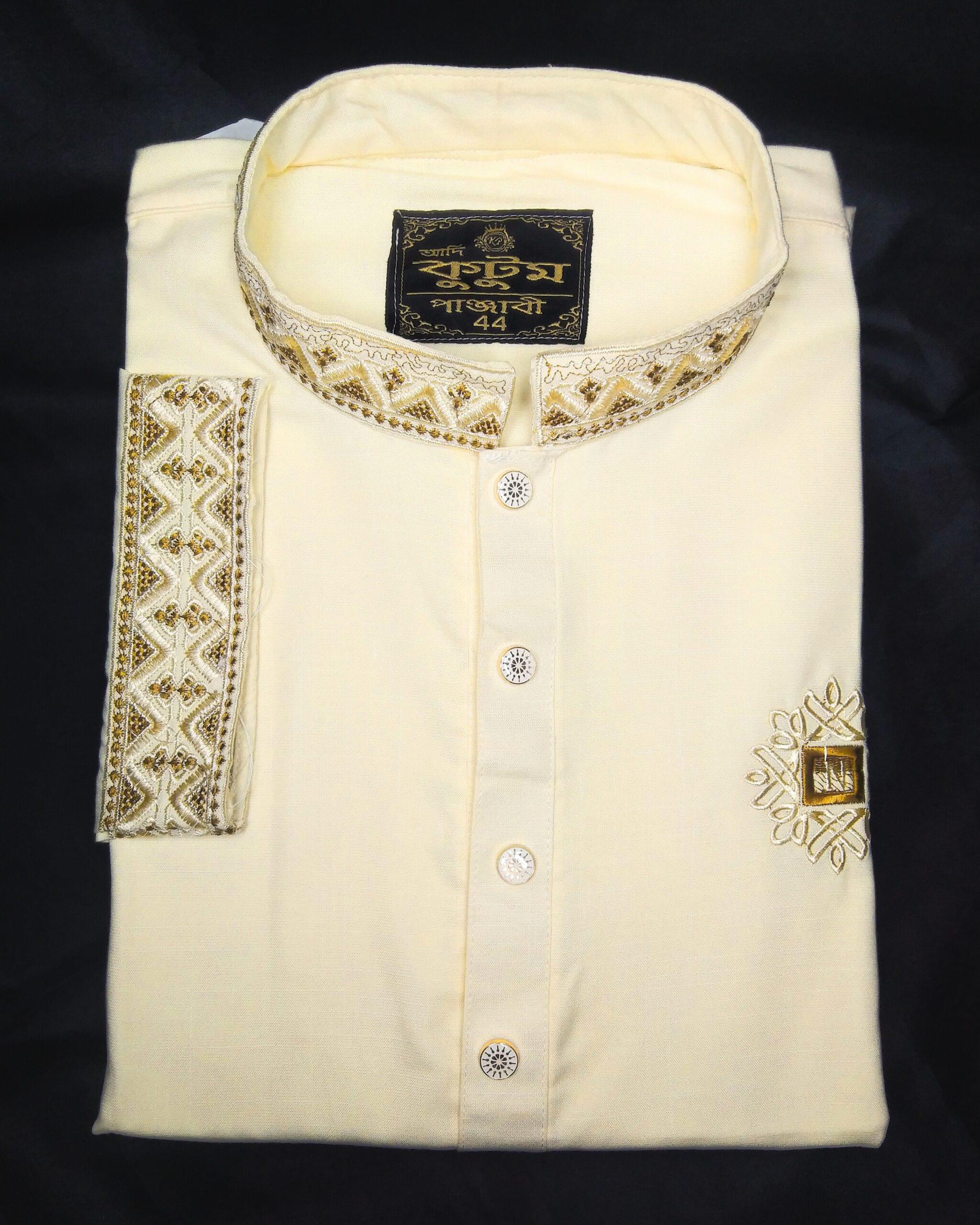 Chomok Fabric Milk White Punjabi