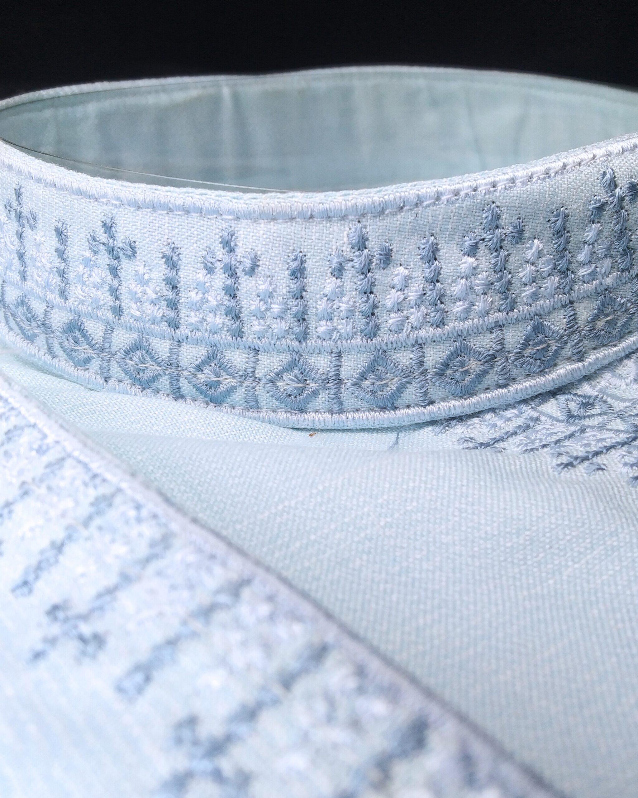 Chomok Fabric Soft Sky Blue Embroidery Punjabi for Men