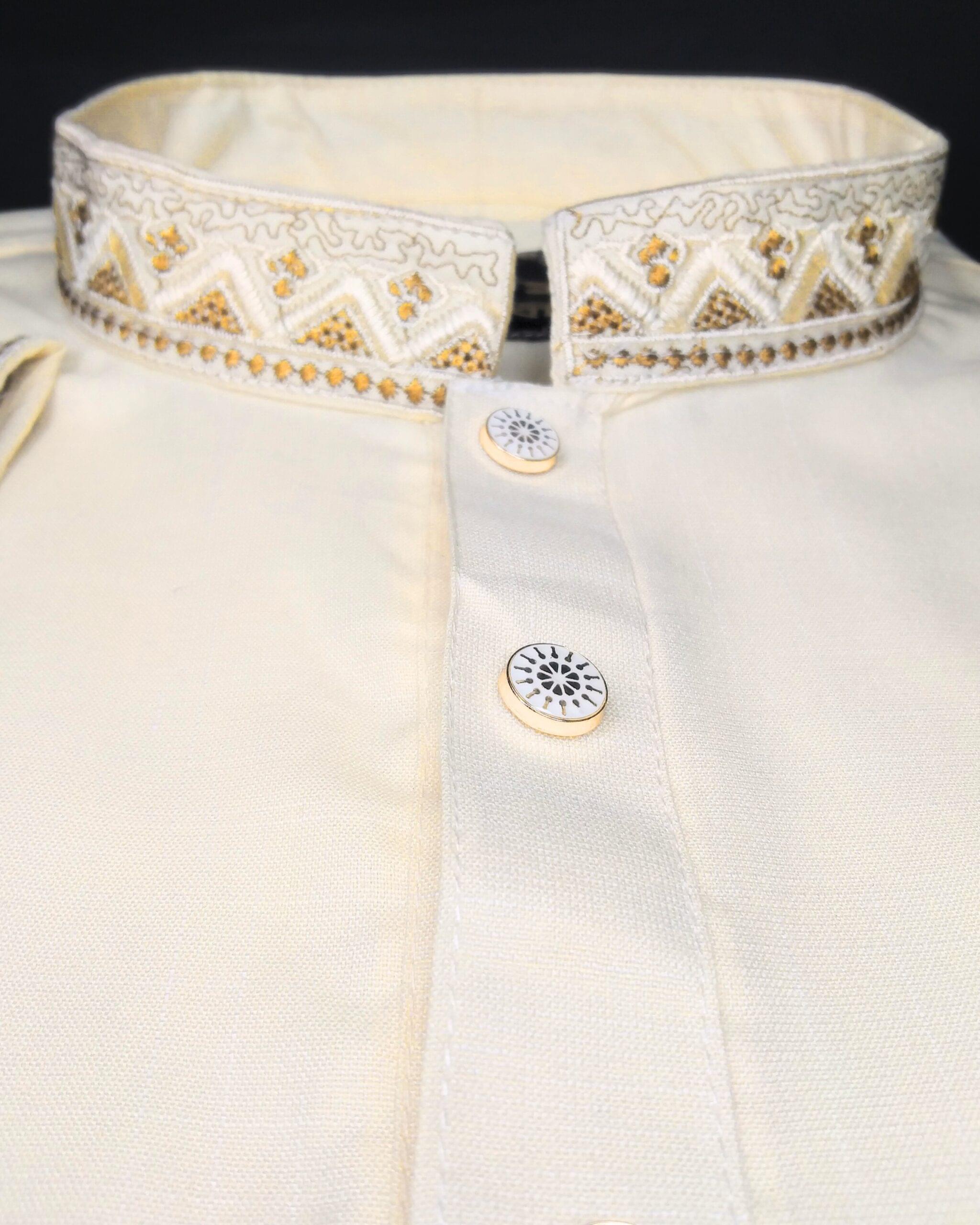 Chomok Fabric Milk White Punjabi