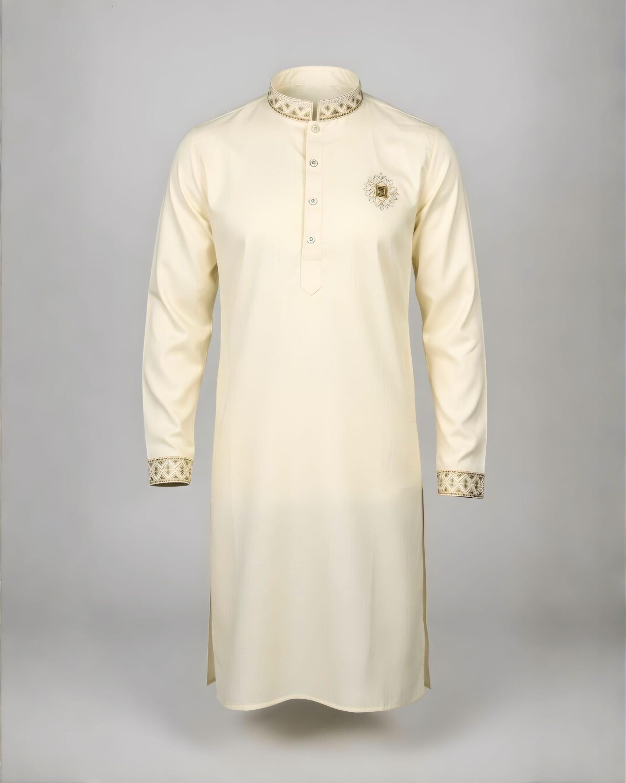 প্রিমিয়াম মিল্ক হোয়াইট ‘চমক ফেব্রিক্স’ পাঞ্জাবি