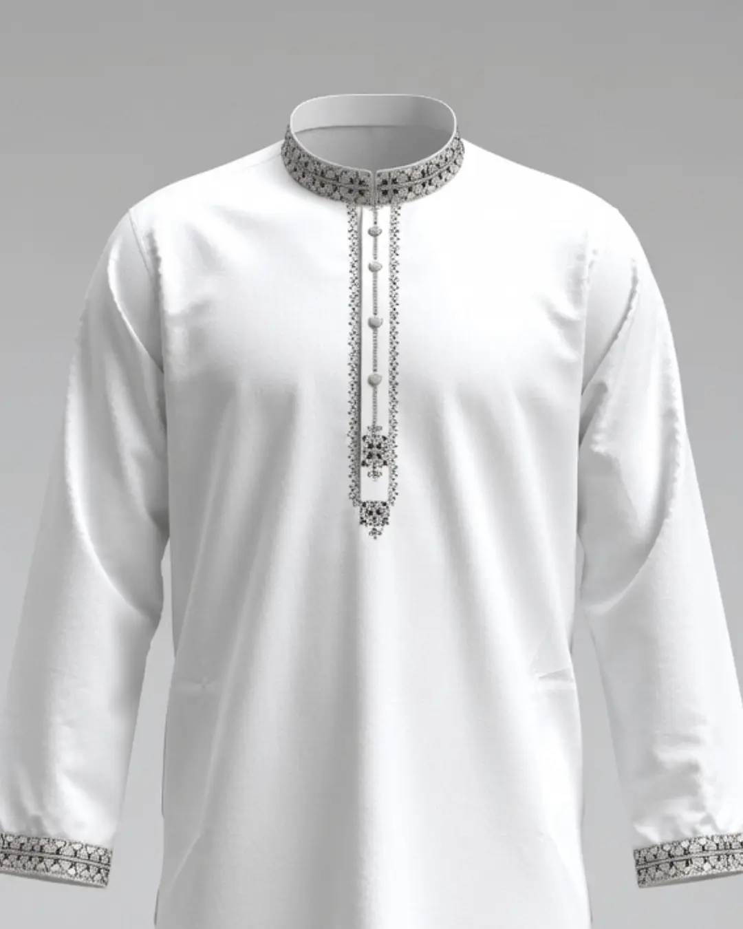 প্রিমিয়াম White ‘জাফরান ফেব্রিক্স’ টেক্সচার্ড পাঞ্জাবি - Image 3