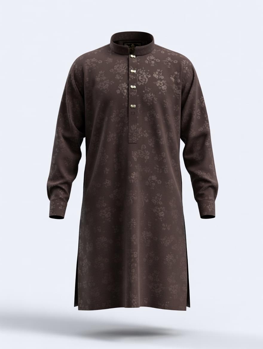 Premium Deep Charcoal Jafran Print Digital Punjabi for Men